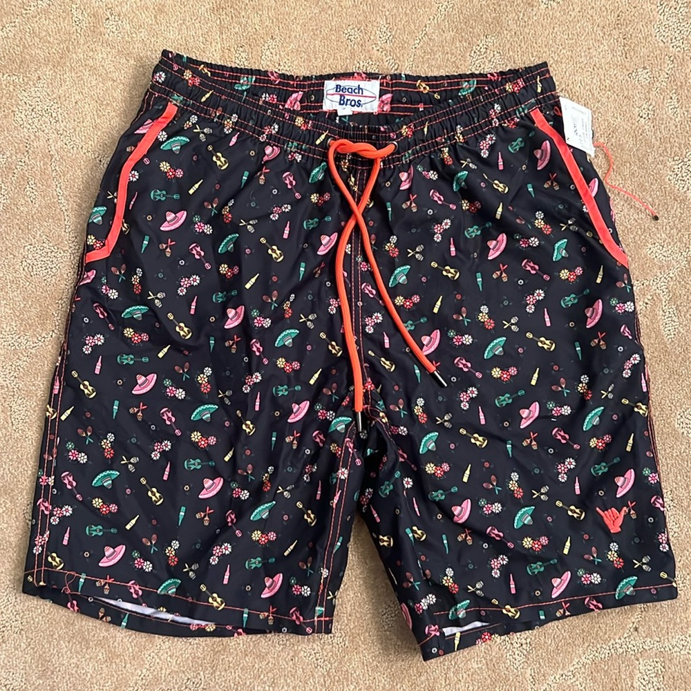 NWT Men’s Beach Bros. Fiesta 8” Swim Trunks, Small